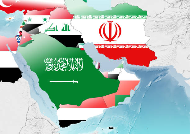 the strait of hormuz, middle east states, including maritime boundary and flags